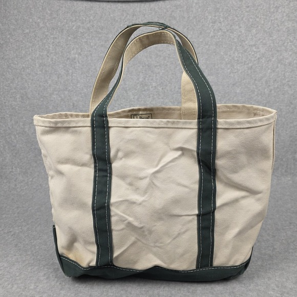 L.L. Bean Handbags - Vintage L.L. Bean Boat And Tote Bag Medium Beige Green Canvas Made In USA 80s